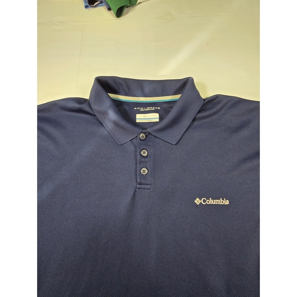 Columbia Mens XL‎ Polo Shirt Navy Blue Omni-Shade Sun Protection Short Sleeve
